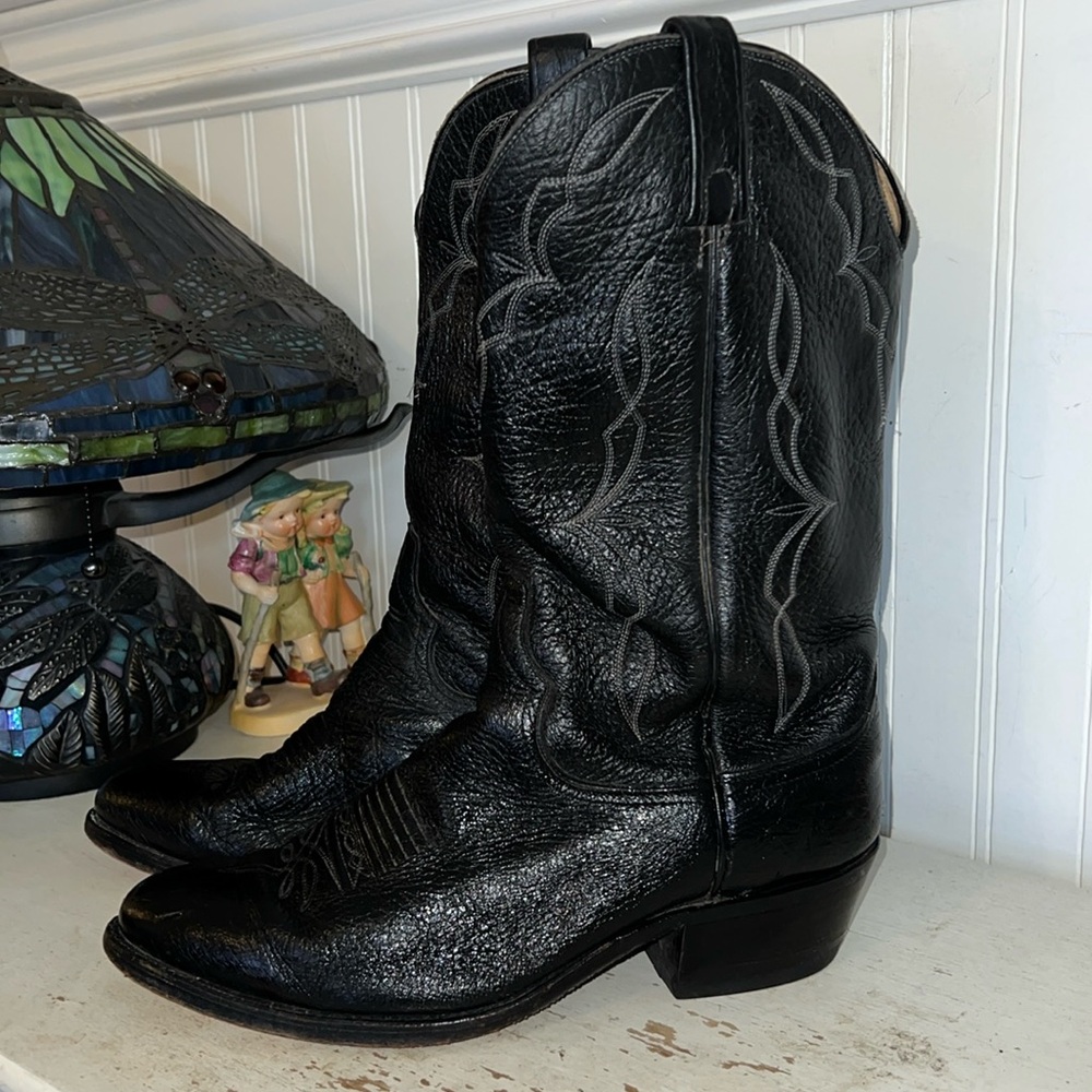 Vintage Dan Post black leather cowboy boots